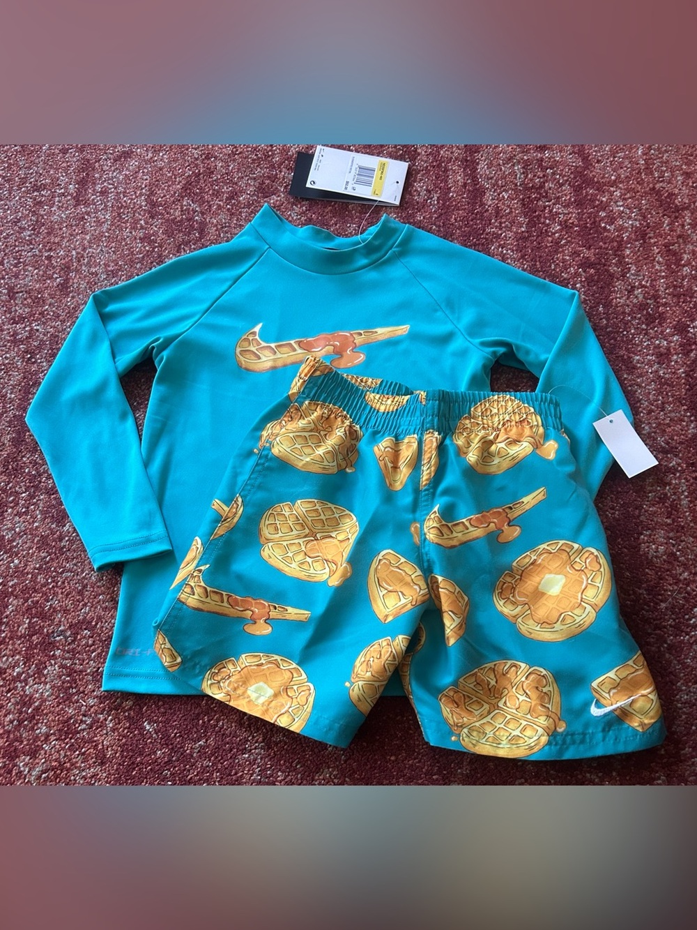 Nike Boy’s Teal Swim Set Size 5 NEW Waffle Print